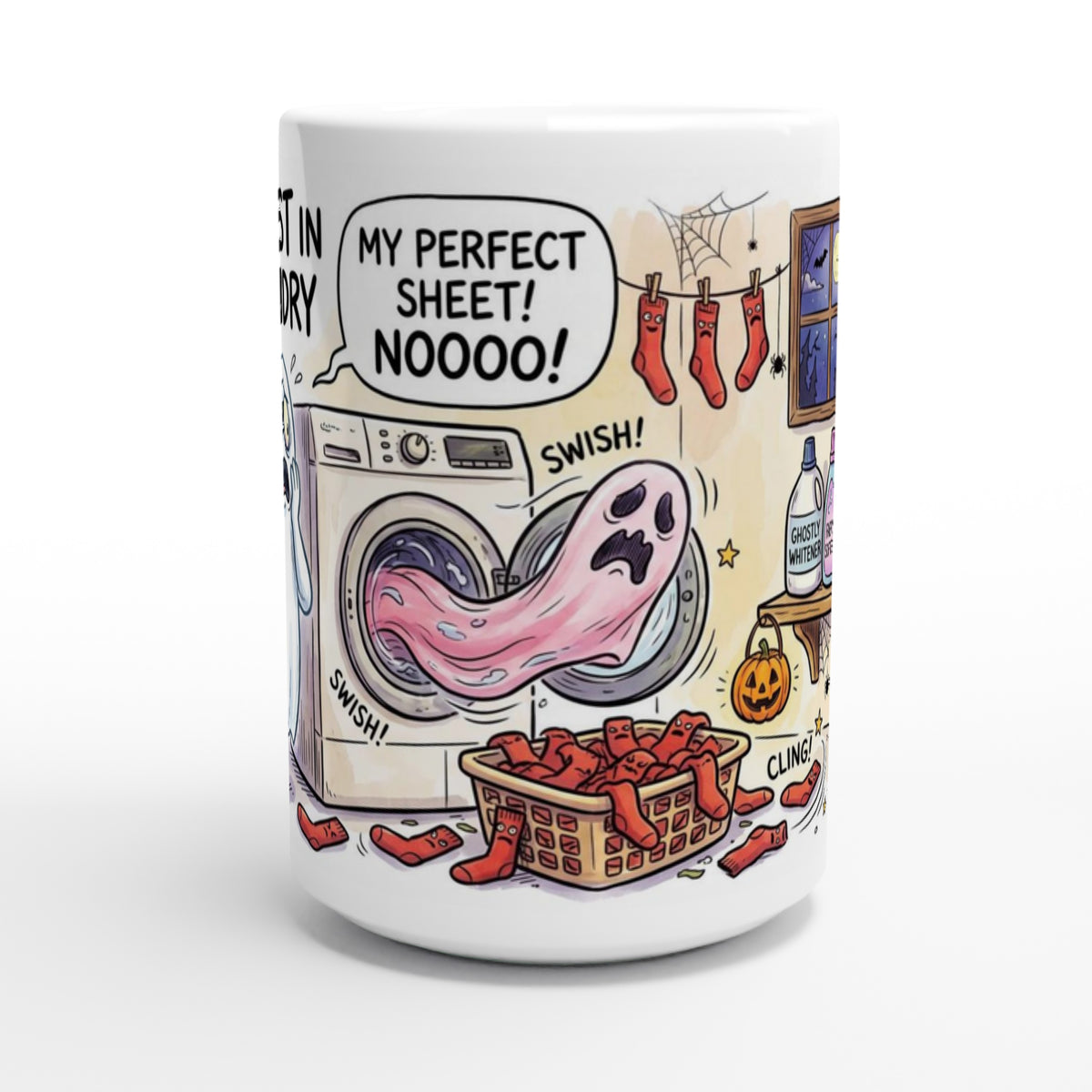 Ghost in the Laundry Funny Halloween Ceramic Coffee Mug 2