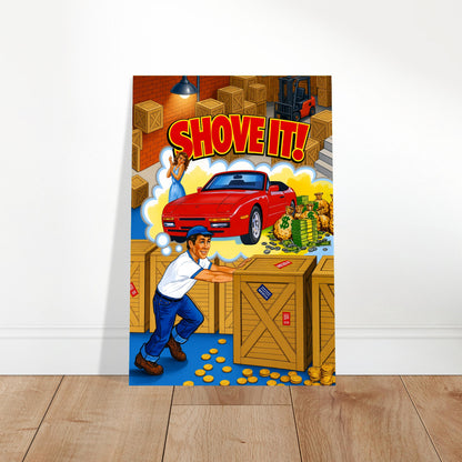 Shove It! Retro Arcade Game Poster – Red Sports Car & Cash Wall Art Decor 2
