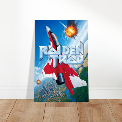 Raiden Trad Poster – Red & White Combat Jet Fighter Explosion Wall Art Decor 2