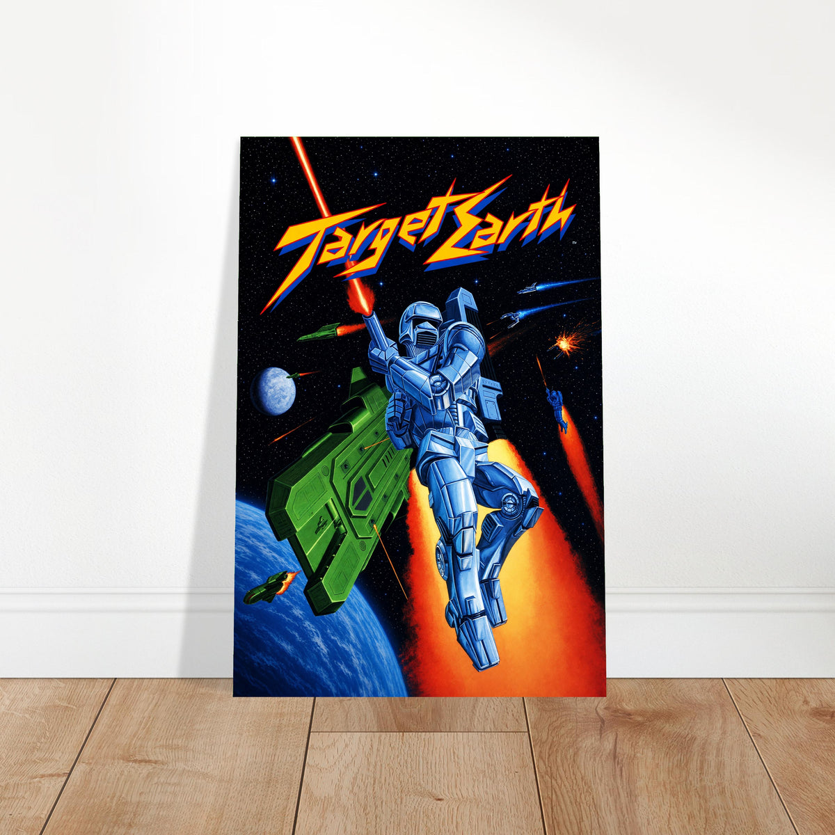 Target Earth Poster – Blue Robot Mech Warrior Sci-Fi Battle Art Wall Art Decor 2