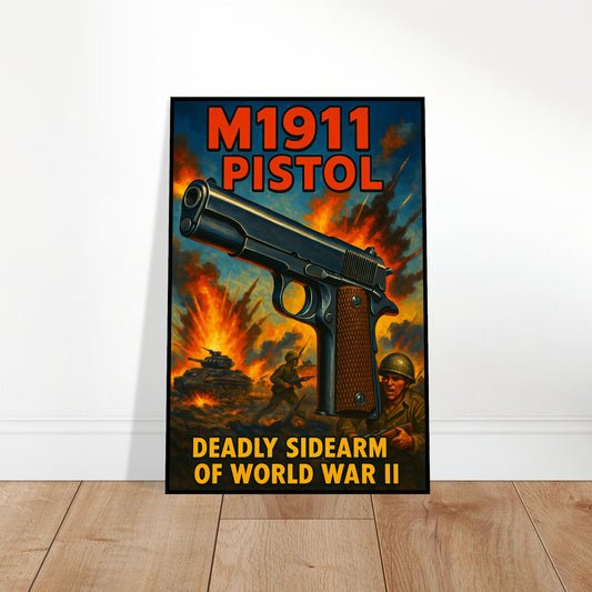 M1911 PISTOL POSTER - VINTAGE WWII MILITARY SIDEARM PROPAGANDA WAR ART 2