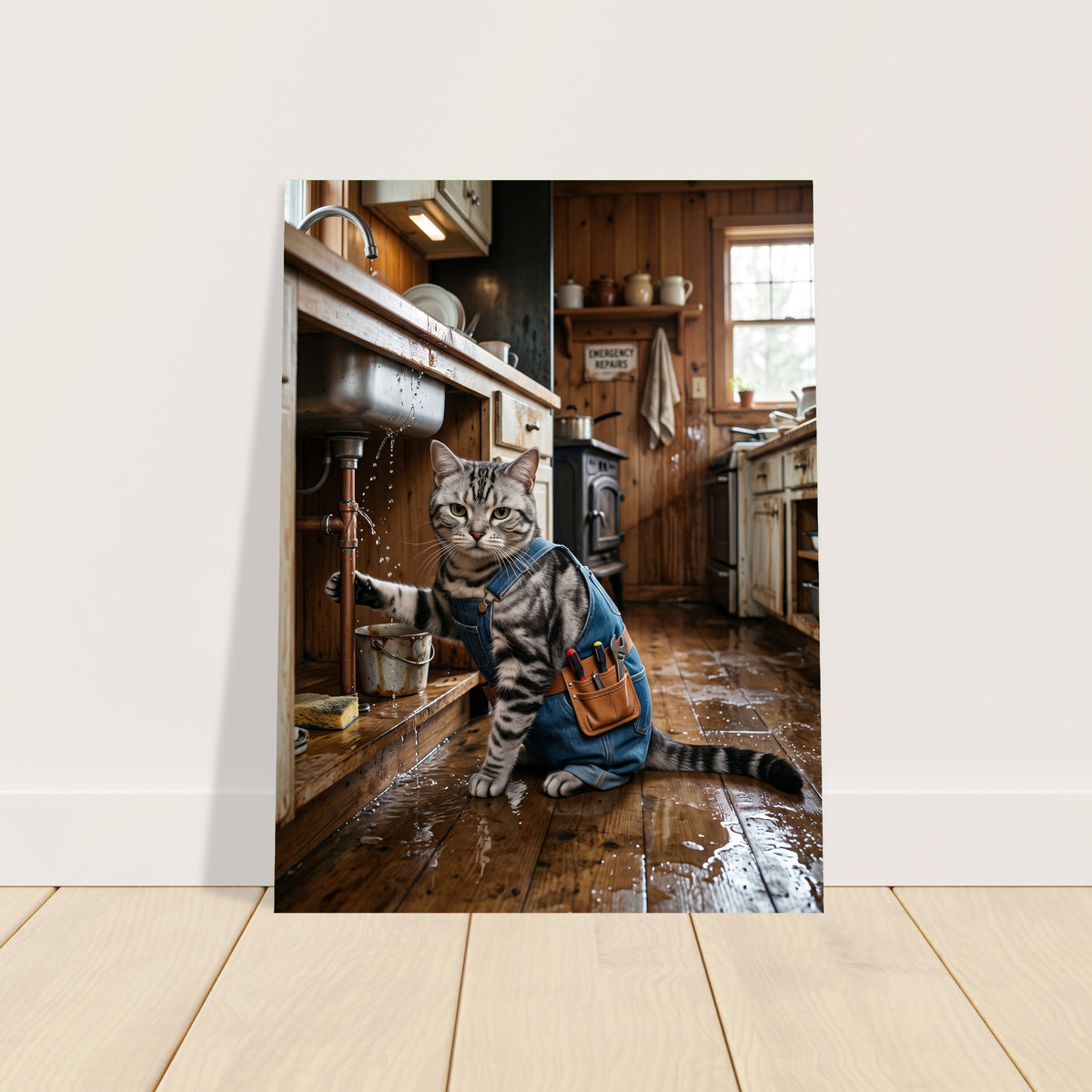 Funny Cat Poster – Plumber Cat Retro Handyman, Bathroom Humor Wall Art Print 2