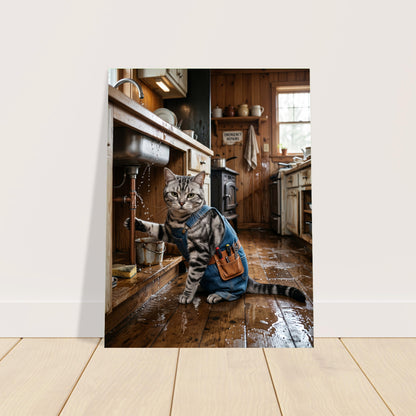 Funny Cat Poster – Plumber Cat Retro Handyman, Bathroom Humor Wall Art Print 2