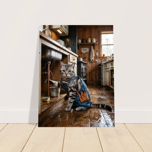 Funny Cat Poster – Plumber Cat Retro Handyman, Bathroom Humor Wall Art Print 2