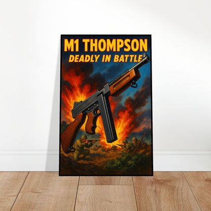 M1 Thompson Tommy Gun Poster - Vintage WWII Submachine Gun Military Art 2