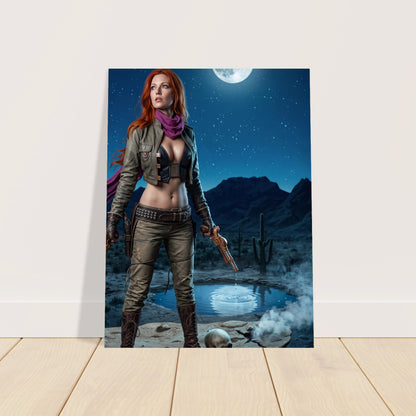 Western Fantasy Poster – Desert Warrior Woman at Moonlight, Action Art Print 2