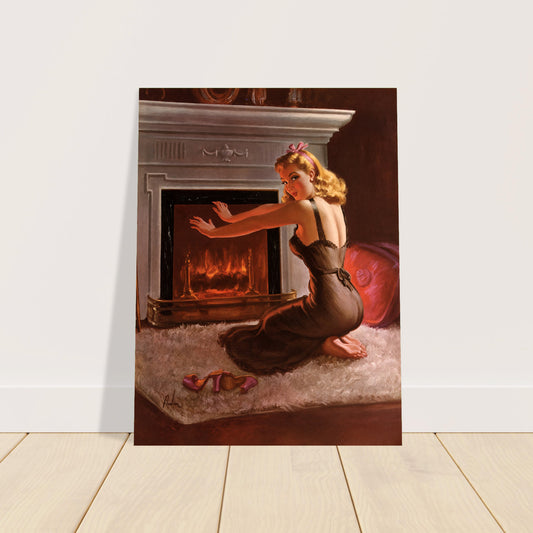 The Warmup by Art Frahm 1950 Poster – Pin-Up Woman Fireplace Wall Art Decor 2
