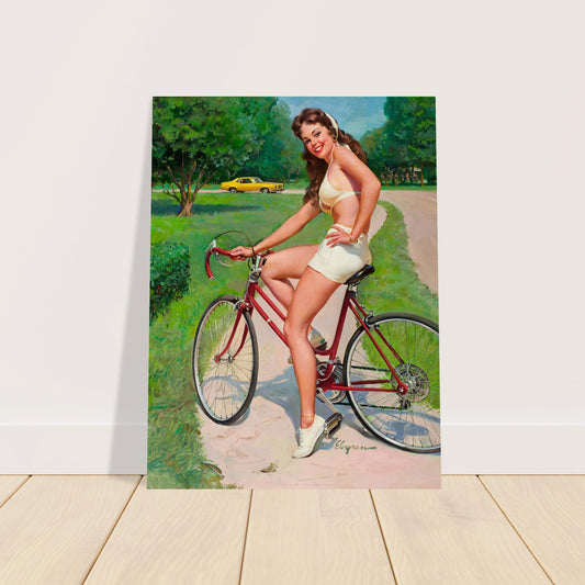 Girl on Bicycle by Gil Elvgren (1975) Vintage Poster 2