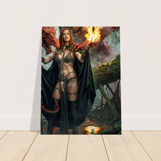 Fantasy Art Poster – Dragon Sorceress Warrior Woman with Fire Magic Wall Art 2