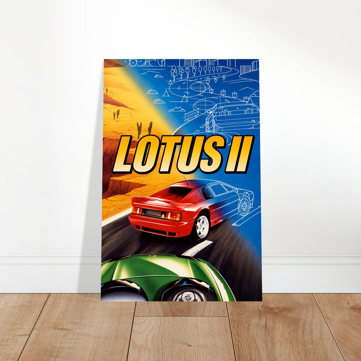 Lotus II Racing Car Poster – Desert Blueprint Design 1980s Wall Art Decor 2