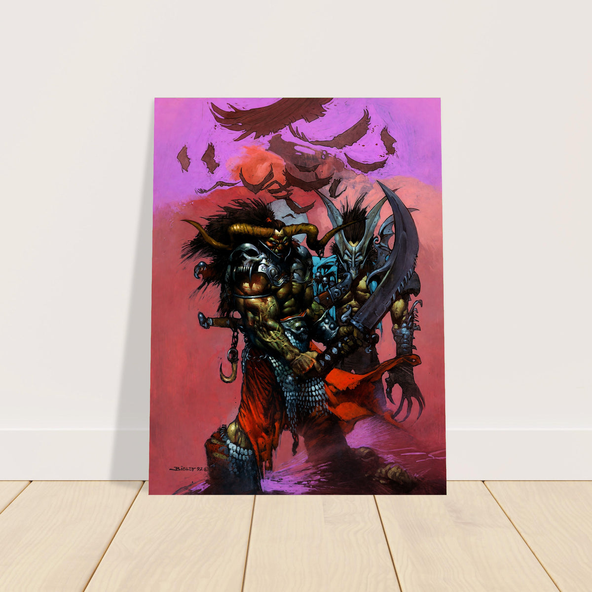 Dark Fantasy Demon Warrior Poster – Horned Beast with Blade 1992 Wall Art Decor 2