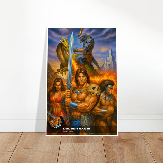 Golden Axe III 1993 Retro Video Game Poster - Barbarian Warrior Sword Dragon 2