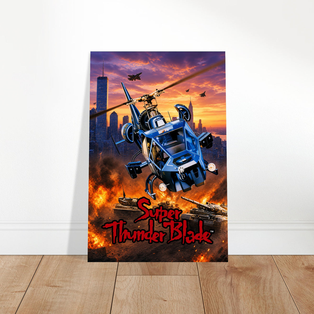 Super Thunder Blade Poster – Blue Combat Helicopter Action Art Wall Art Decor 2