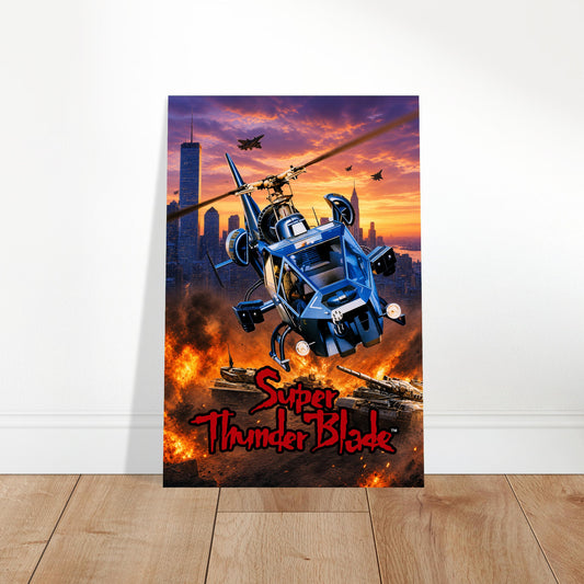 Super Thunder Blade Poster – Blue Combat Helicopter Action Art Wall Art Decor 2