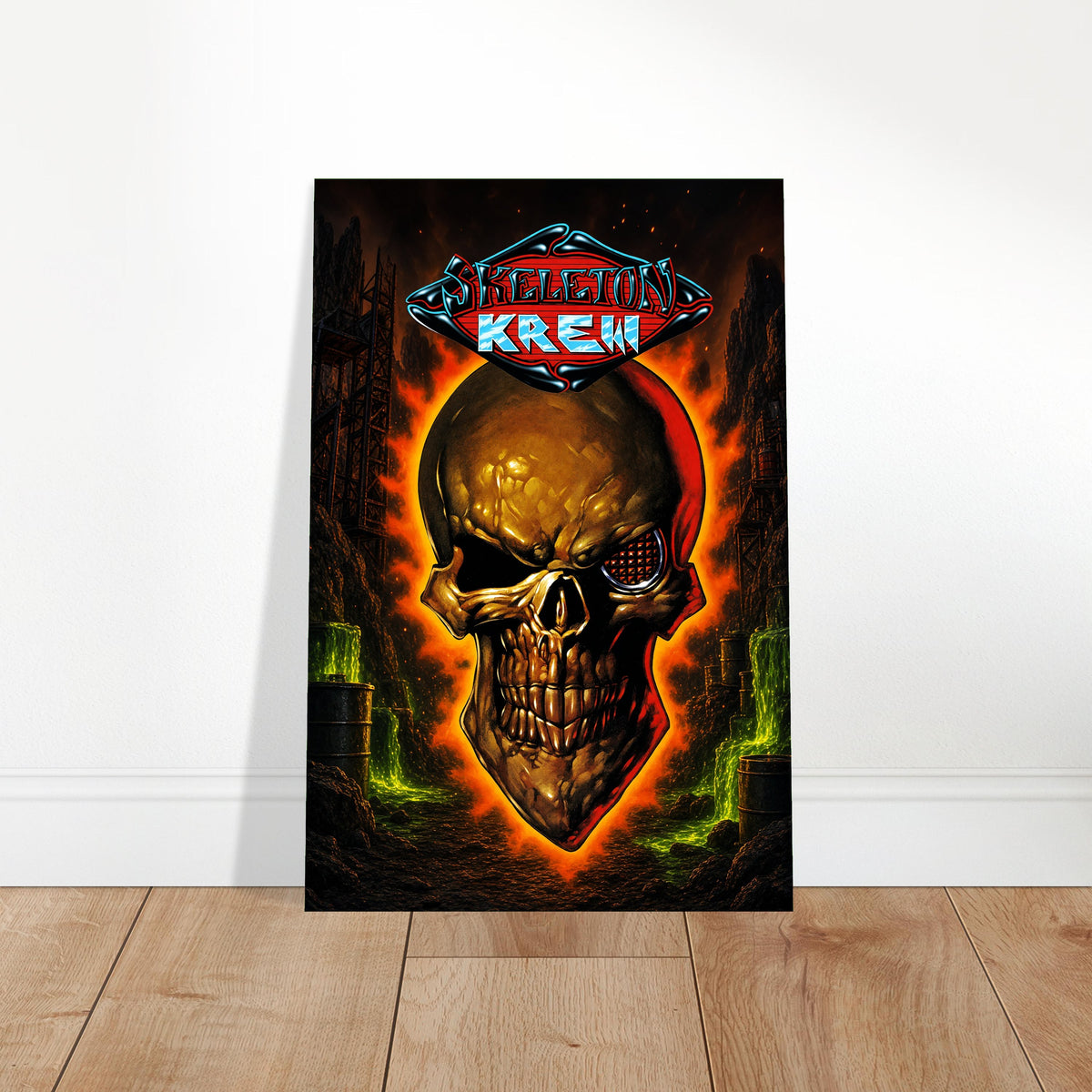 Skeleton Krew Poster - Golden Skull Fire Horror Retro Game Art Wall Art 2