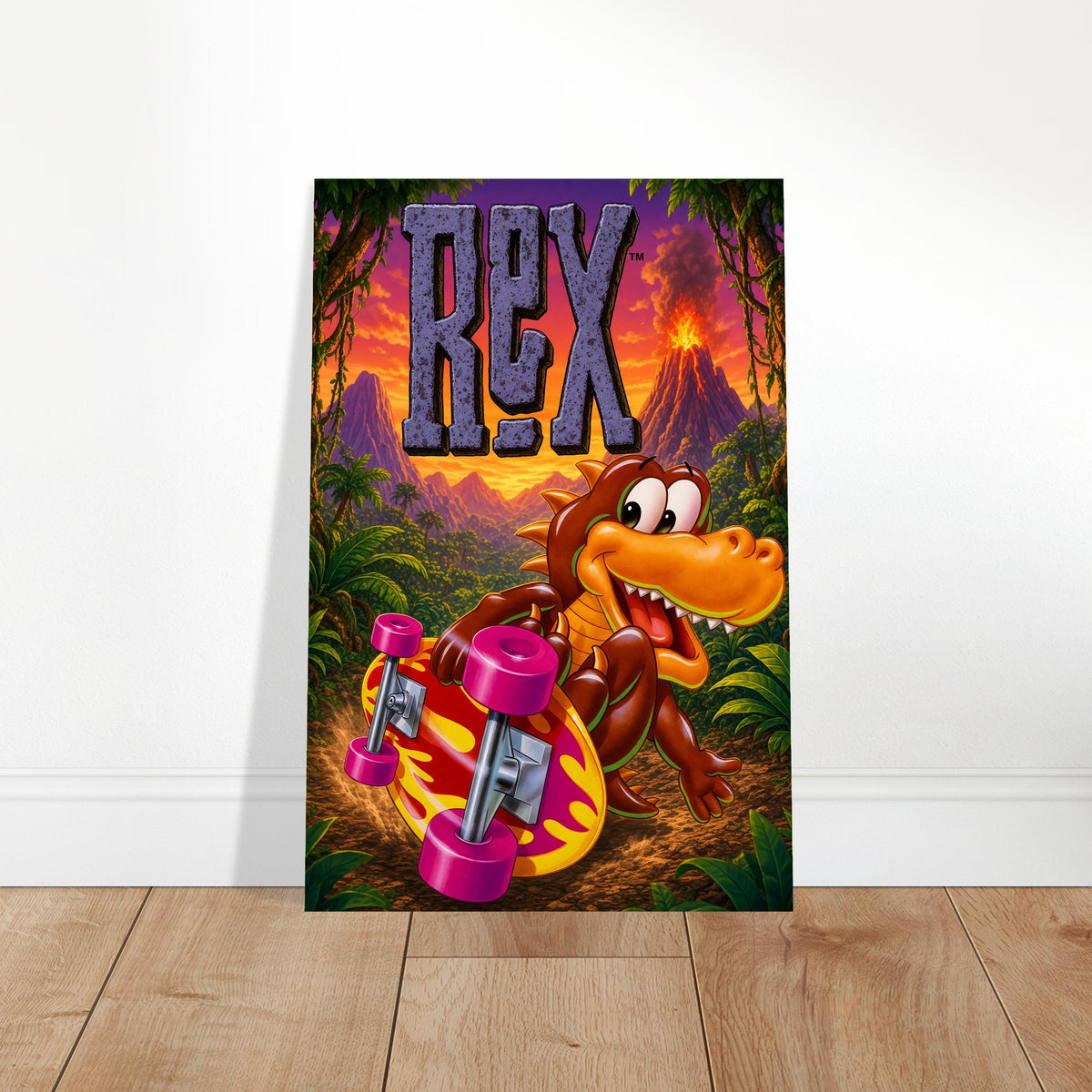REX Skateboarding Dinosaur Poster – Radical 90s Video Game Art Wall Art Decor 2