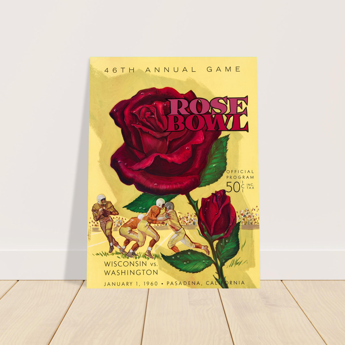 1960 Rose Bowl Wisconsin vs Washington Football Program Poster Vintage Art 2
