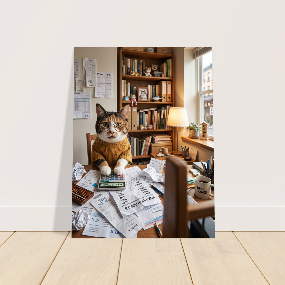 Funny Cat Poster – Accountant Cat with Glasses at the Office, Humor Wall Art 2