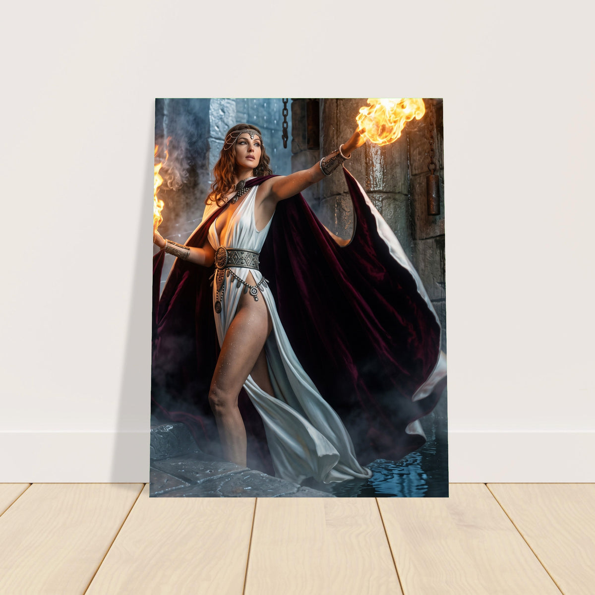 Fantasy Art Poster – Fire Sorceress Warrior Woman, Magic Flame Wall Art Print 2