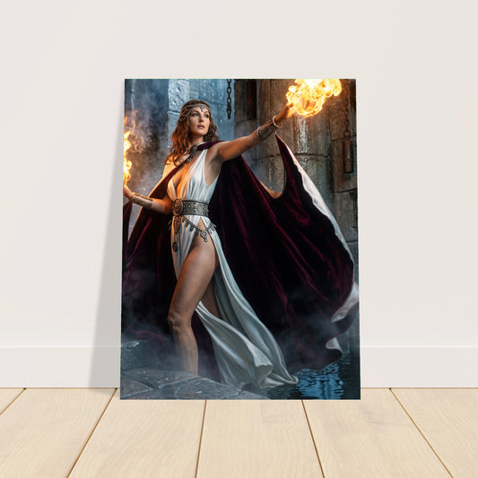 Fantasy Art Poster – Fire Sorceress Warrior Woman, Magic Flame Wall Art Print 2