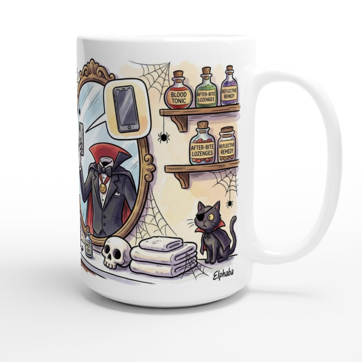 Vampire at the Mirror Funny Halloween Ceramic Coffee Mug 3