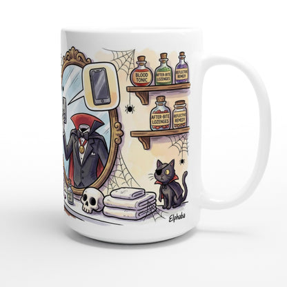 Vampire at the Mirror Funny Halloween Ceramic Coffee Mug 3