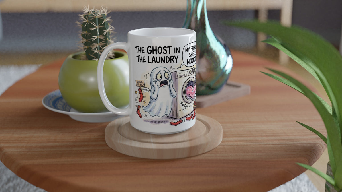Ghost in the Laundry Funny Halloween Ceramic Coffee Mug 4