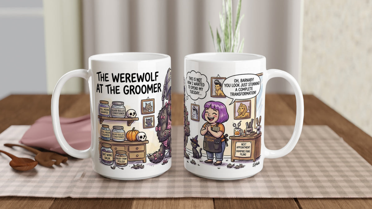 Werewolf at the Groomer Funny Halloween Ceramic Coffee Mug 5