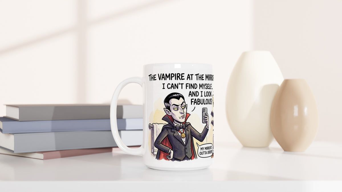 Vampire at the Mirror Funny Halloween Ceramic Coffee Mug 6