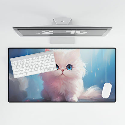 White Persian Cat with Blue Eyes Desk Mat / Mouse Pad – 31.5"x15.5", Elegant