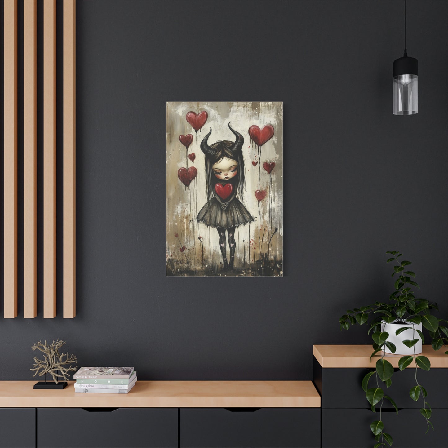 Gothic Evil Girl Canvas Print – Dark Fantasy Art, Moody Aesthetic, Matte Stretched Canvas