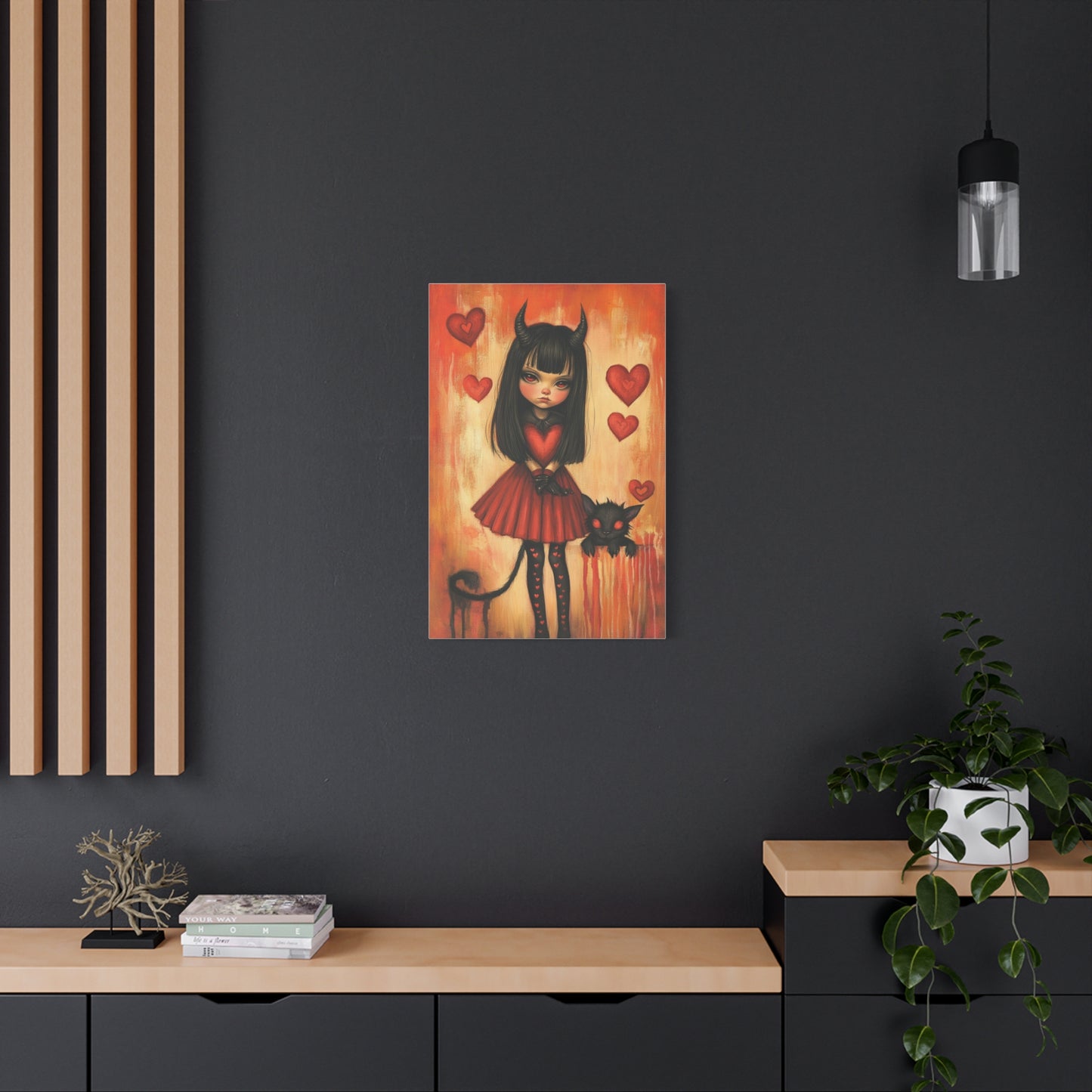 Gothic Evil Girl Canvas Print – Dark Fantasy Art with Red & Black Aesthetic, Matte Stretched Canvas