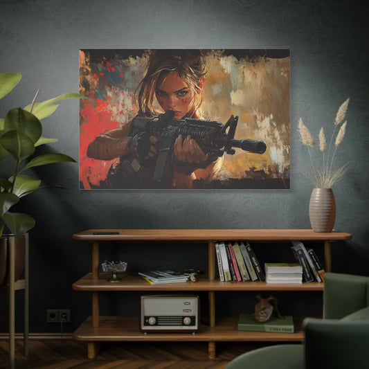 Intense Warrior Woman with Rifle – Girls & Guns Kore Series Canvas Art