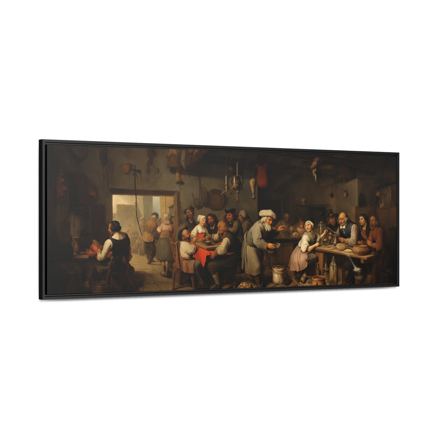 Abraham Teniers Inspiration – "Rustic Feast" | Tavern Scene Wide Canvas Art