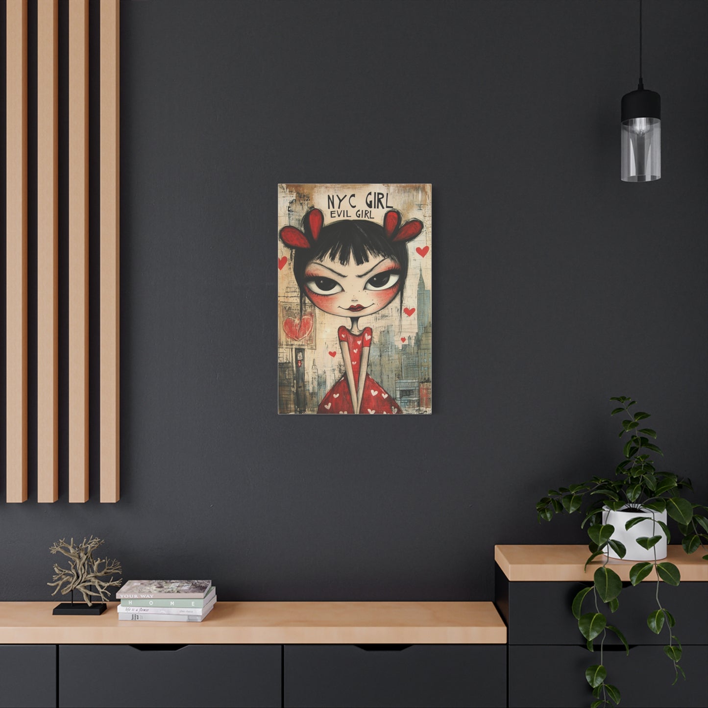 NYC Evil Girl Canvas Print – Gothic Pop Art with Dark Aesthetic, Matte Stretched Canvas