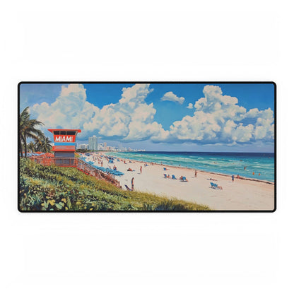 Miami Beach Summer Day Desk Mat / Mouse Pad – 31.5"x15.5", Vibrant Painting