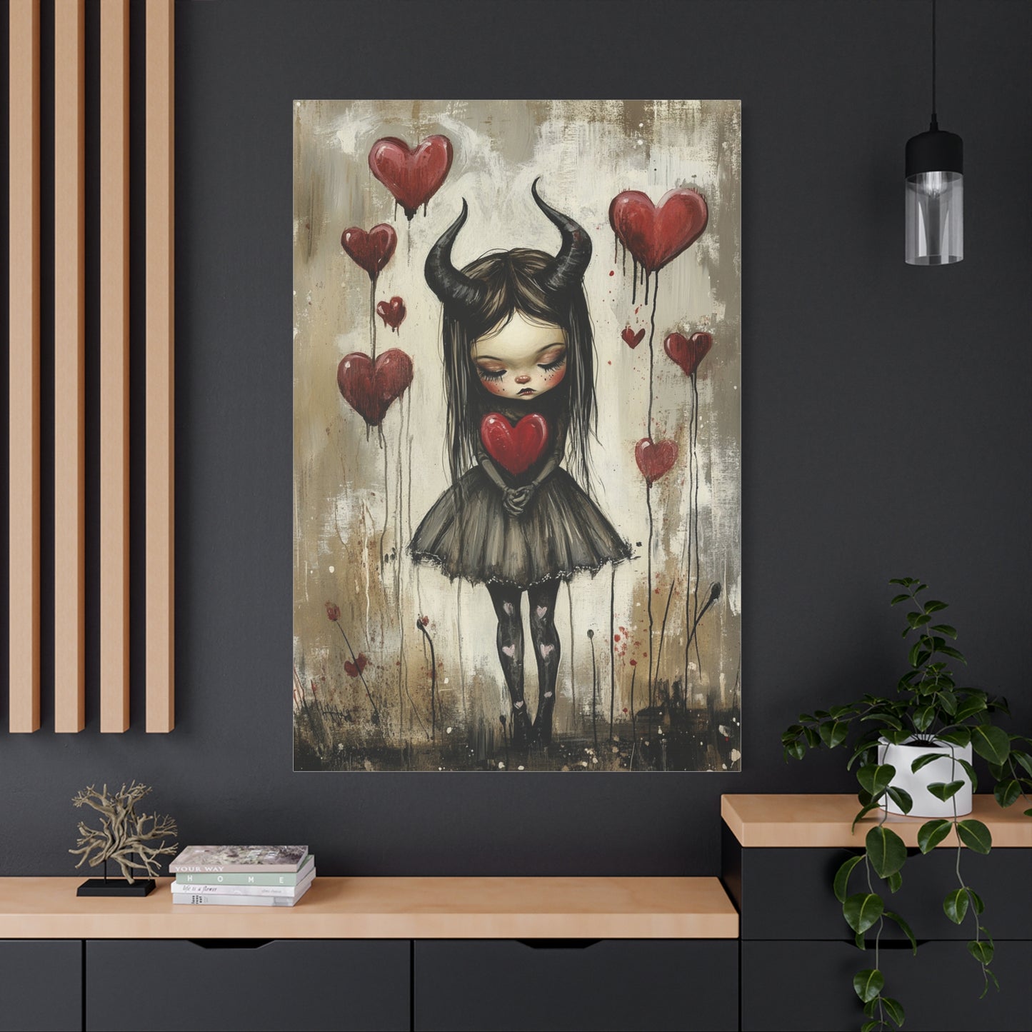 Gothic Evil Girl Canvas Print – Dark Fantasy Art, Moody Aesthetic, Matte Stretched Canvas