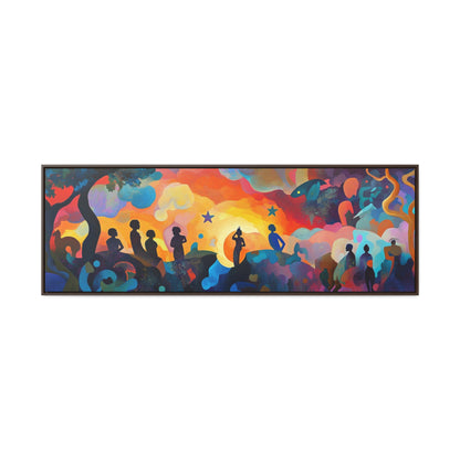 Aaron Douglas Inspired – Vibrant Silhouettes & Abstract Dreamscape | Bold Wide Canvas Art