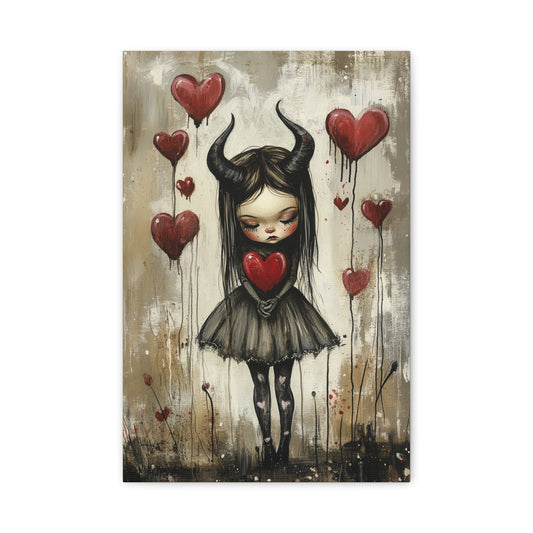 Gothic Evil Girl Canvas Print – Dark Fantasy Art, Moody Aesthetic, Matte Stretched Canvas