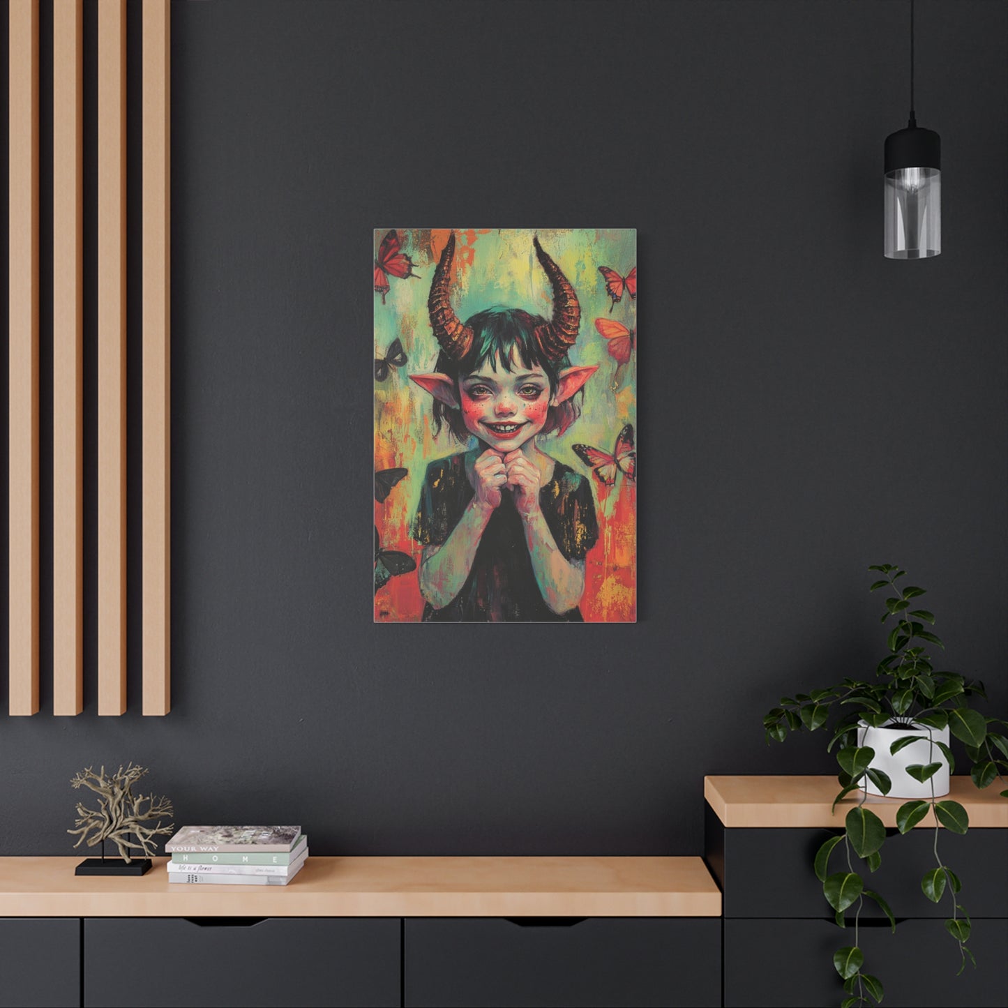 Evil Gnome Girl Canvas Print – Dark Whimsical Fantasy Art, Matte Stretched Canvas