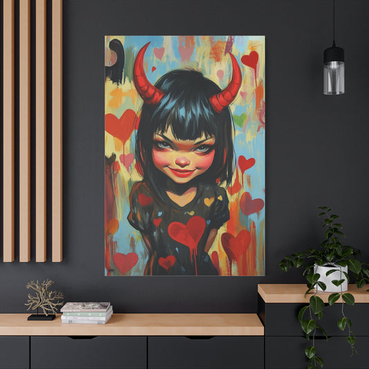 Evil Smile Evil Girl Canvas Print – Dark Fantasy Mischievous Art, Matte Stretched Canvas