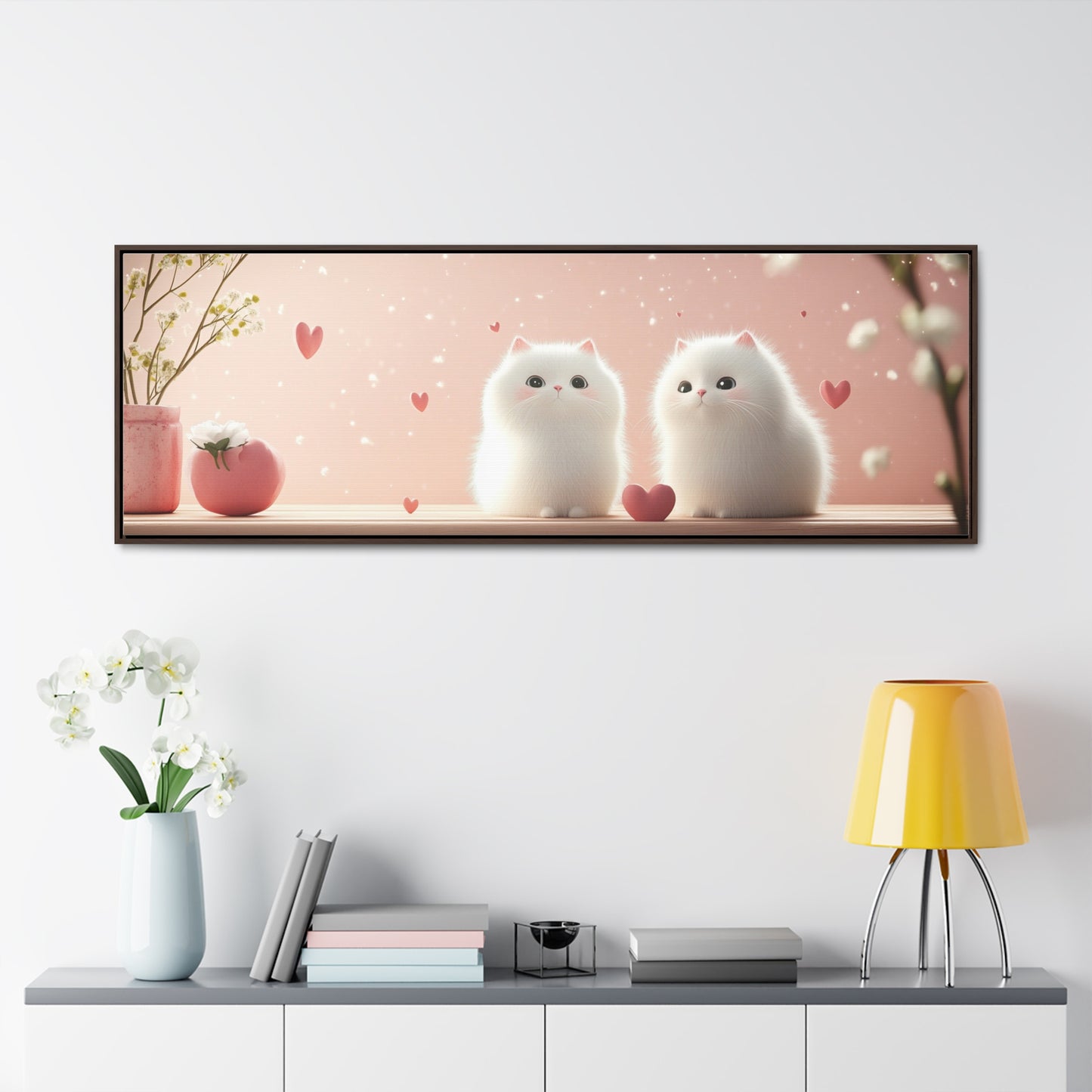 Kids Room Wall Art – "Sweet Love Kittens" | Fluffy White Cats on Pink Background | Adorable Nursery & Playroom Decor