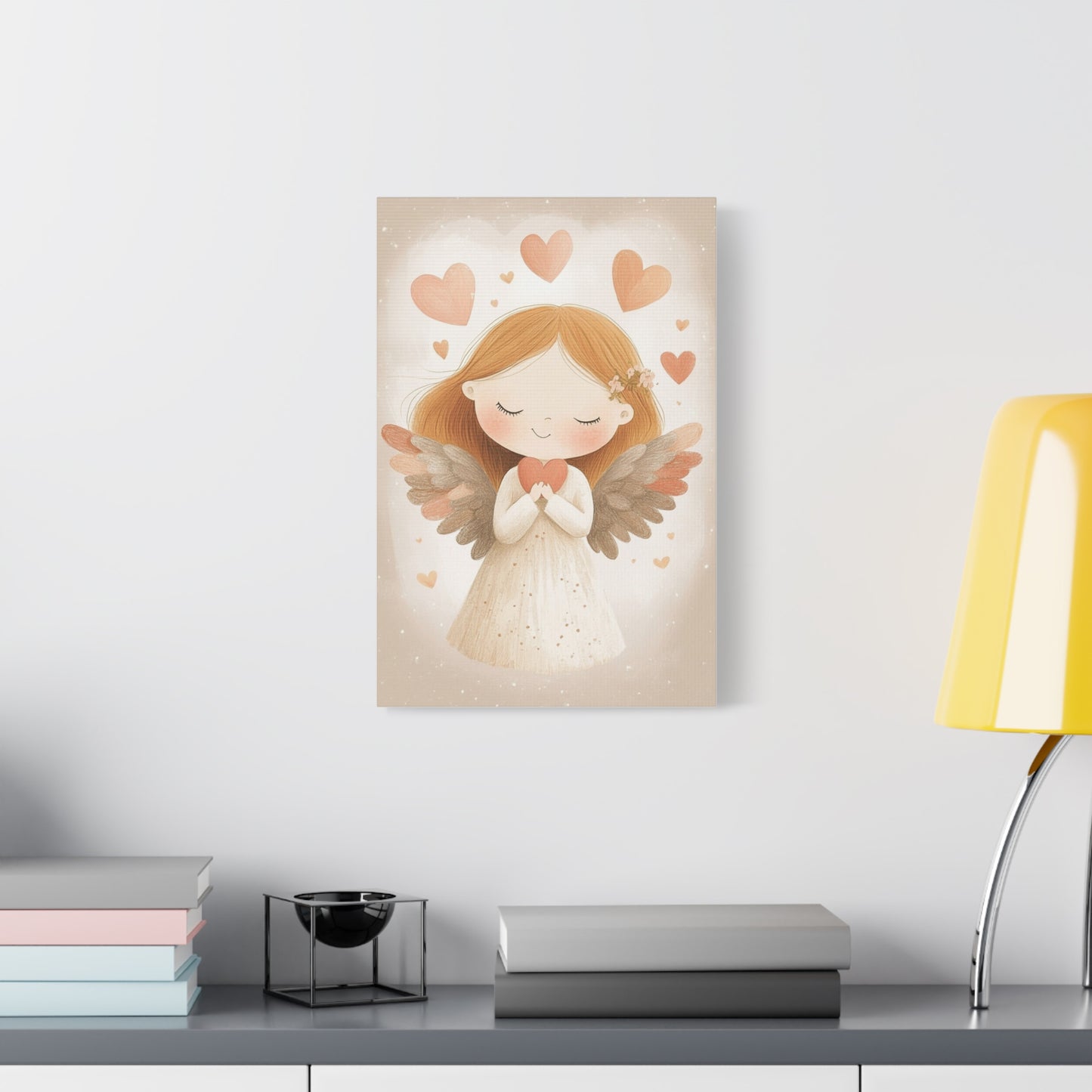 Kids Room Angel Canvas Print – Soft Pastel Fantasy Art, Matte Stretched Canvas