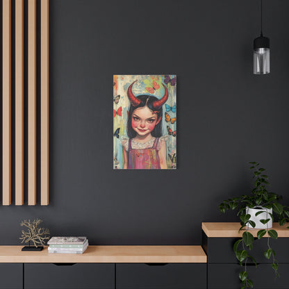 Evil Girl and Butterflies Canvas Print – Dark Fantasy Art with Surreal Beauty, Matte Stretched Canvas