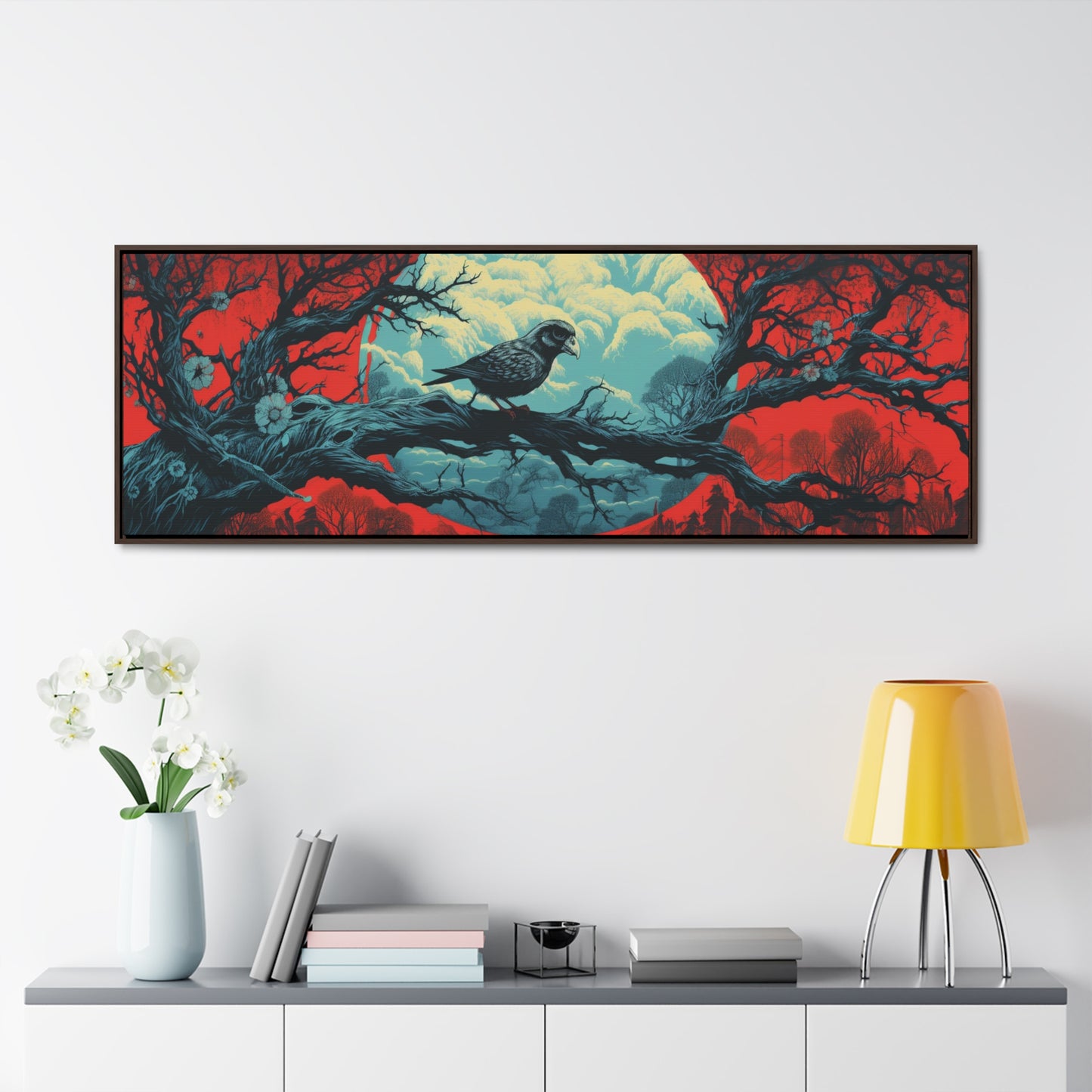 Aaron Horkey Inspired – Intricate Crow & Surreal Landscape | Bold Wide Canvas Art