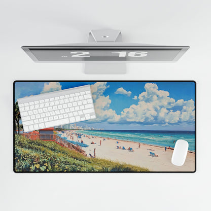 Miami Beach Summer Day Desk Mat / Mouse Pad – 31.5"x15.5", Vibrant Painting