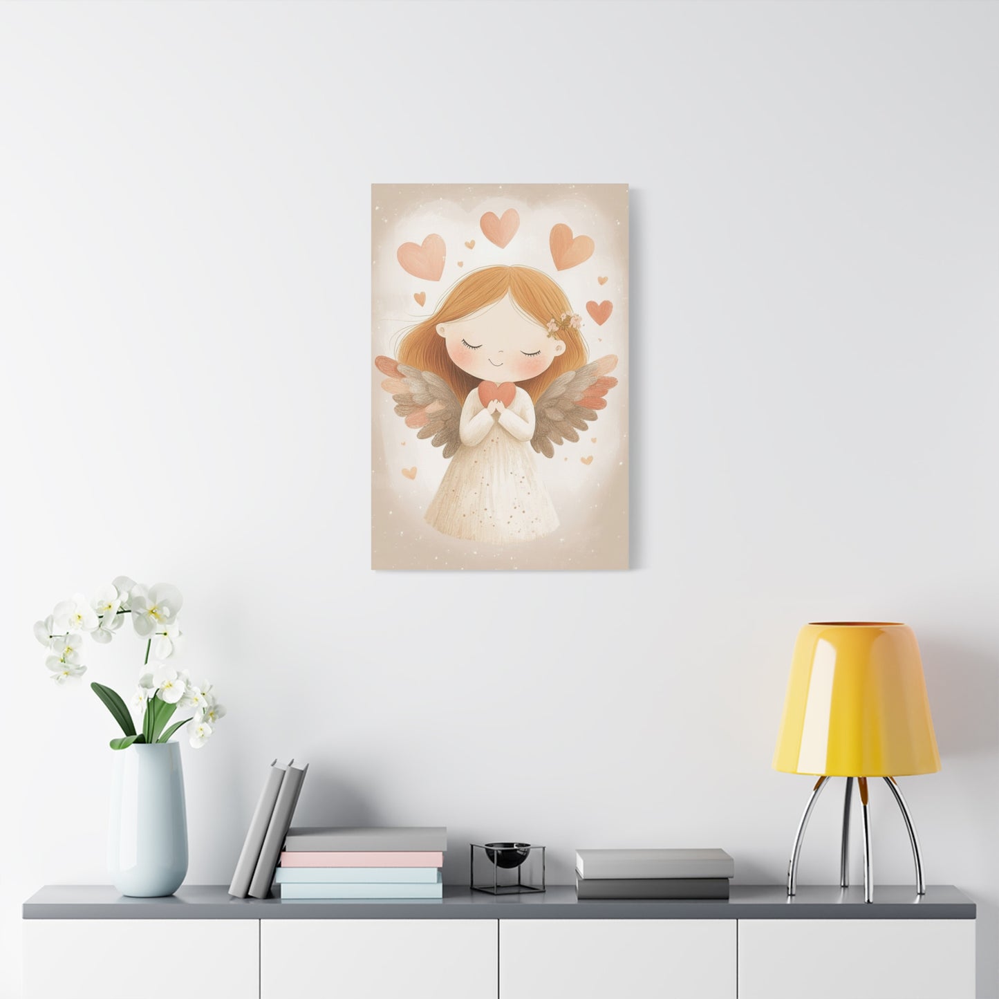 Kids Room Angel Canvas Print – Soft Pastel Fantasy Art, Matte Stretched Canvas