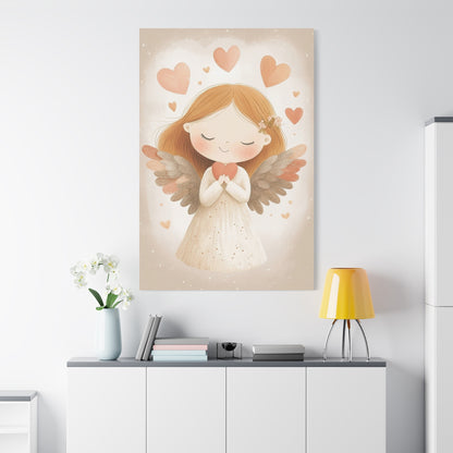 Kids Room Angel Canvas Print – Soft Pastel Fantasy Art, Matte Stretched Canvas