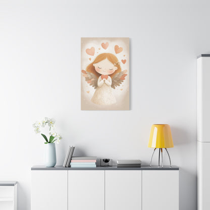 Kids Room Angel Canvas Print – Soft Pastel Fantasy Art, Matte Stretched Canvas