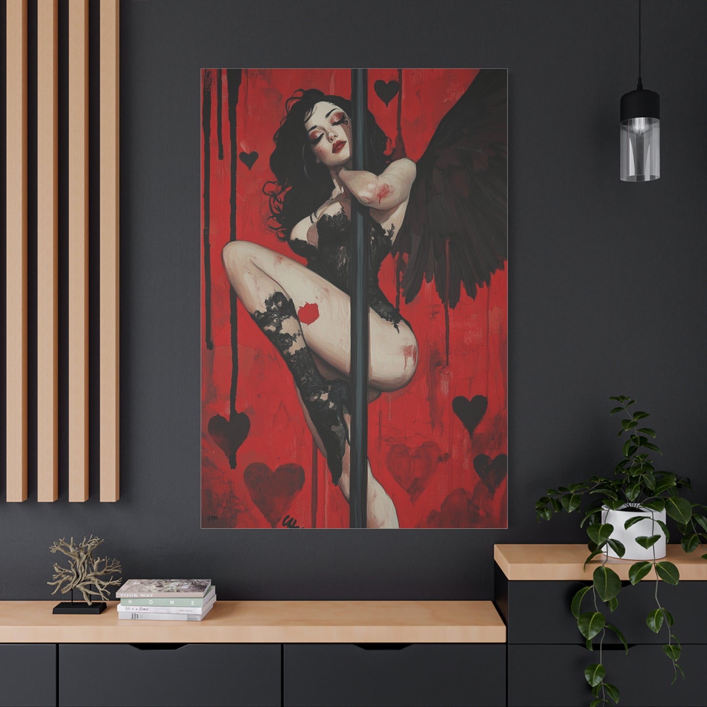 Dark Angel Pole Dance Canvas Print – Gothic Sensual Fantasy Art, Matte Stretched Canvas